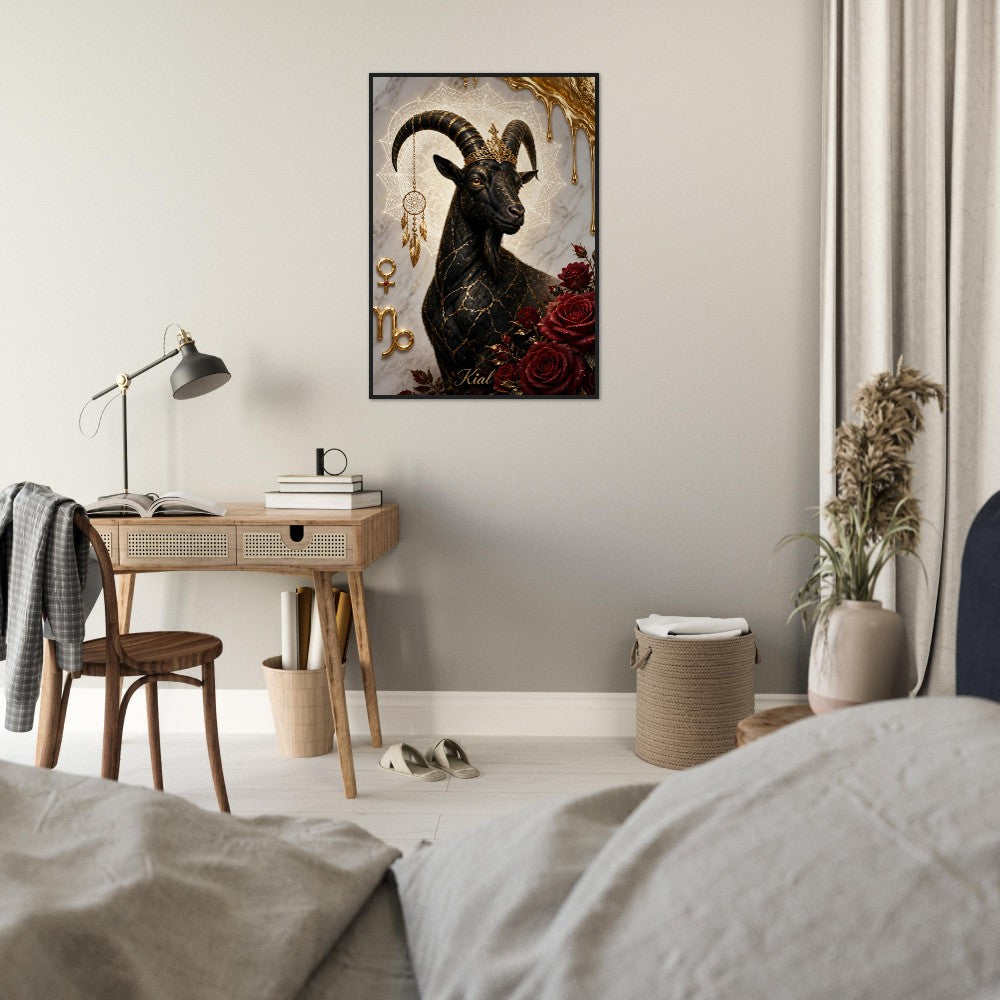 Capricorn Zodiac Goat Poster, Gold Wall Art, Astrology Canvas, Goat Portrait, Zodiac Gift for Her, Danish Art Studio