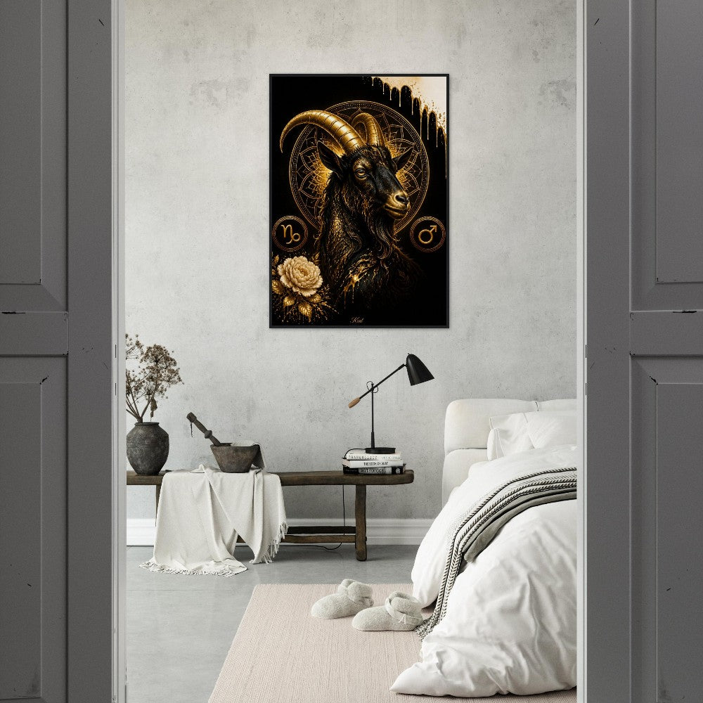 Capricorn Zodiac Goat Poster, Gold Wall Art, Astrology Canvas, Goat Portrait, Zodiac Gift for Him, Danish Art Studio