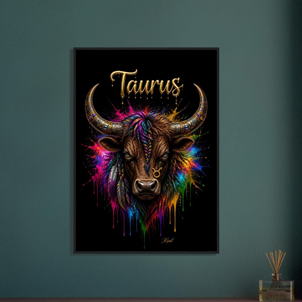 Taurus Neon Zodiac Bull Poster, Colorful Wall Art, Artistic Astrology Canvas, Zodiac Gift for Him, Danish Art Studio
