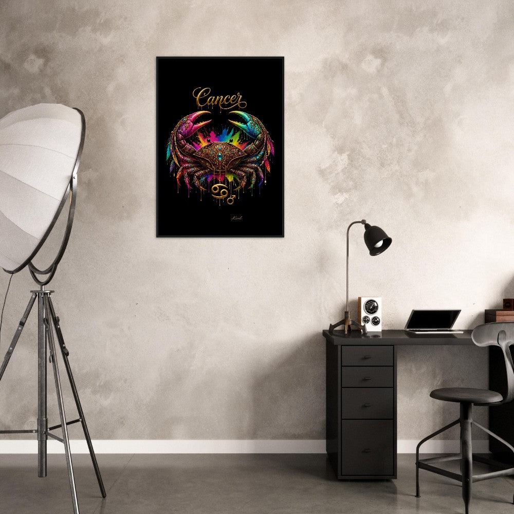 Krebs Neon Tierkreis Krabbe Poster, Bunte Wandkunst, Künstlerische Astrologie Leinwand, Tierkreis Geschenk für Ihn, Danish Art Studio