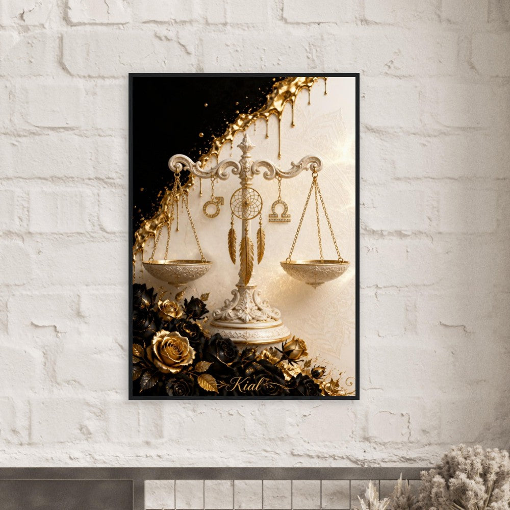 Libra Zodiac Scales Poster, Gold Wall Art, Astrology Canvas, Scales Portrait, Zodiac Gift for Him, Danish Art Studio