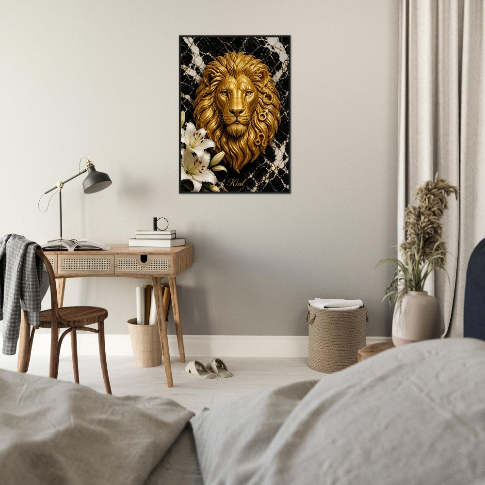 Leo Zodiac Lion Poster, Gold Wall Art, Astrology Canvas, Lion Portrait, Zodiac Gift for Him, Danish Art Studio