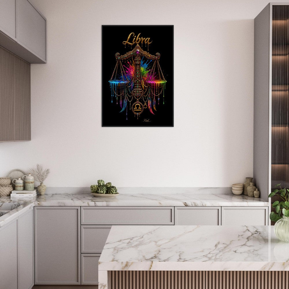 Libra Neon Zodiac Scales Poster, Colorful Wall Art, Artistic Astrology Canvas, Zodiac Gift for Him, Danish Art Studio