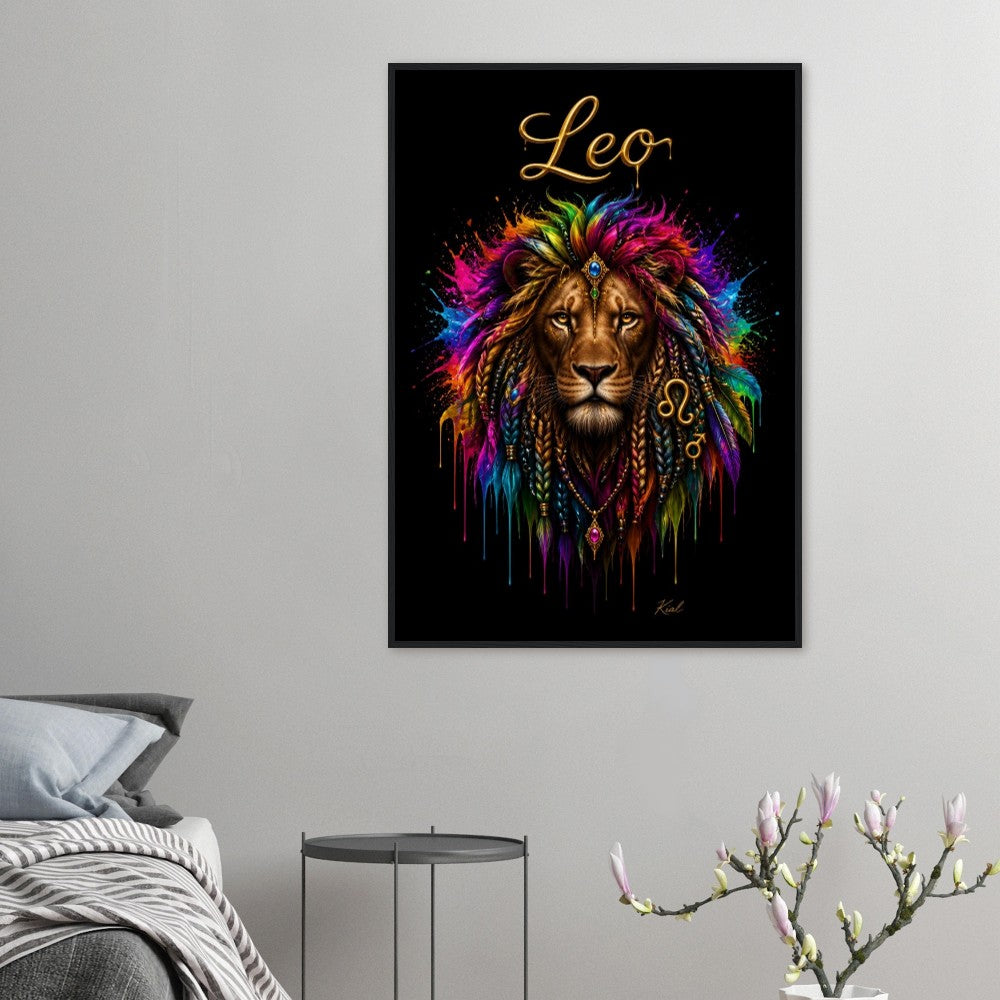 Leo Neon Zodiac Lion Poster, Colorful Wall Art, Artistic Astrology Canvas, Zodiac Gift for Him, Danish Art Studio
