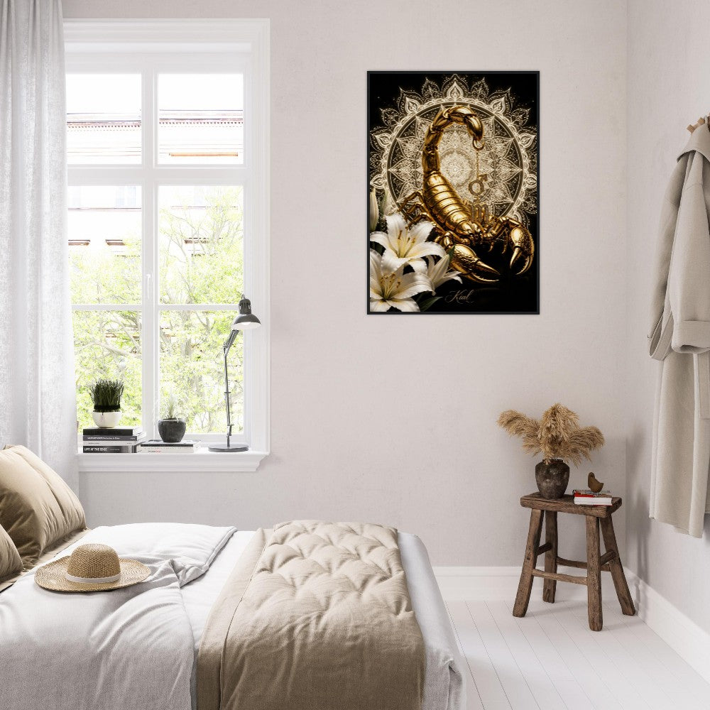 Scorpio Zodiac Scorpion Poster, Gold Wall Art, Zodiac Gift for Him, Danish Art Studio