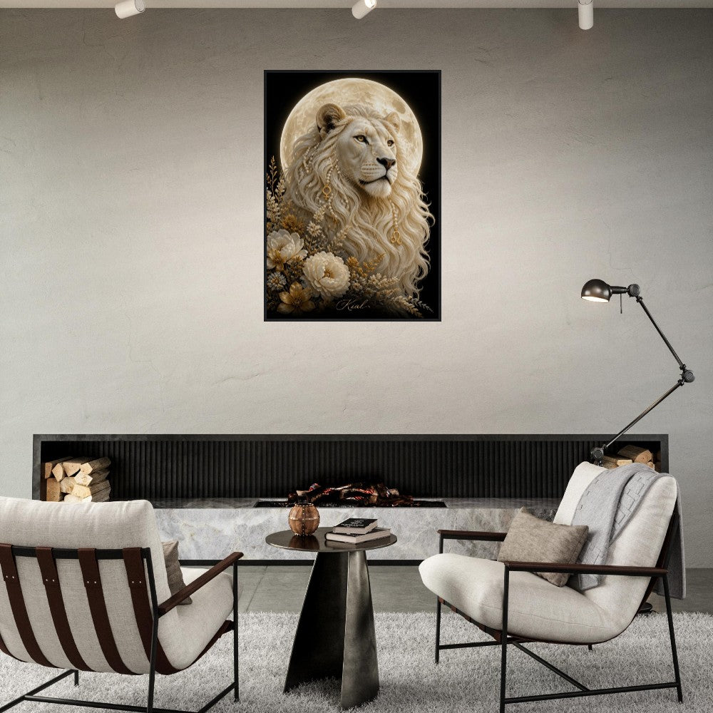 Leo Zodiac Lion Poster, Gold Wall Art, Astrology Canvas, Lion Portrait, Zodiac Gift for Her, Danish Art Studio
