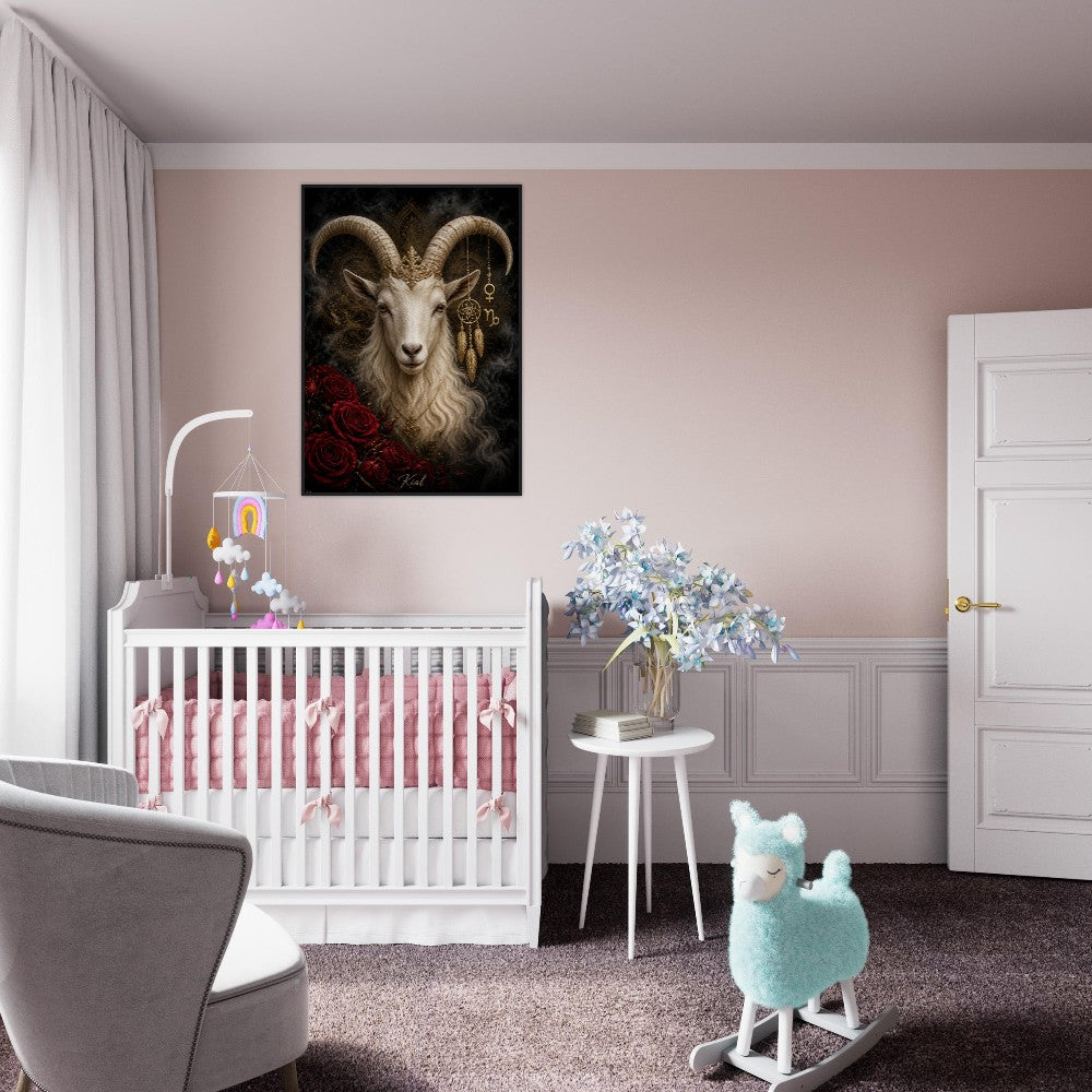 Capricorn Zodiac Goat Poster, Gold Wall Art, Astrology Canvas, Goat Portrait, Zodiac Gift for Her, Danish Art Studio