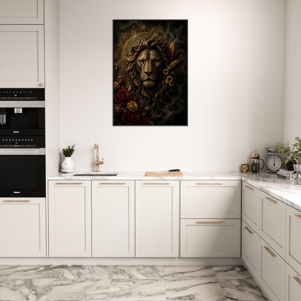 Leo Zodiac Lion Poster, Gold Wall Art, Astrology Canvas, Lion Portrait, Zodiac Gift for Him, Danish Art Studio