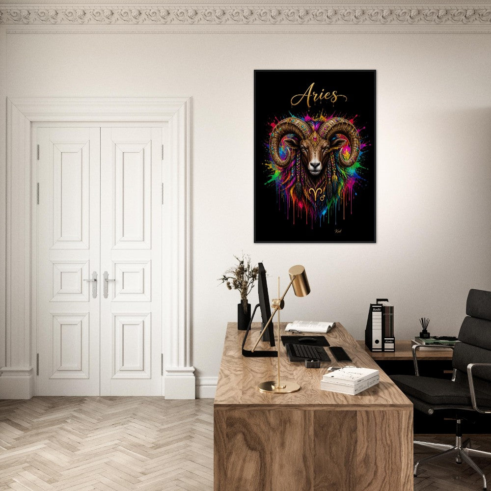 Vædderen Neon Stjernetegn Vædder Plakat, Farverig Vægkunst, Kunstnerisk Astrologi Lærred, Stjernetegnsgave til Ham, Dansk Kunststudie