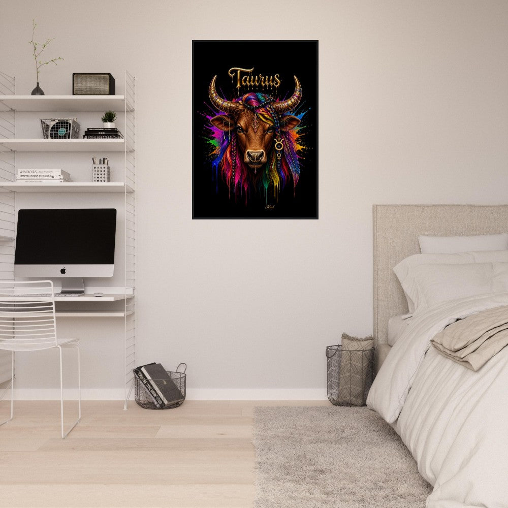Taurus Neon Zodiac Bull Poster, Colorful Wall Art, Artistic Astrology Canvas, Zodiac Gift for Her, Danish Art Studio