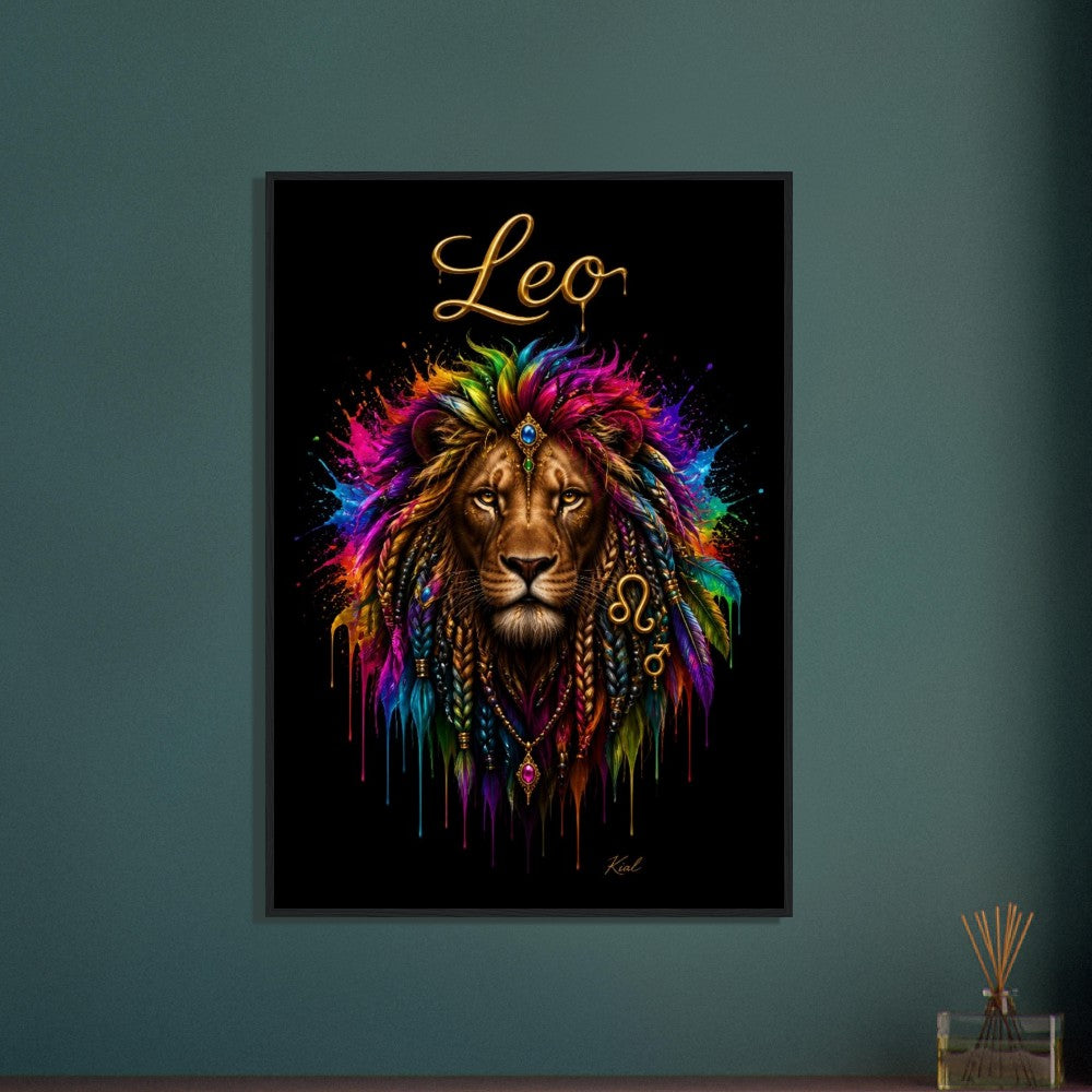 Leo Neon Zodiac Lion Poster, Colorful Wall Art, Artistic Astrology Canvas, Zodiac Gift for Him, Danish Art Studio