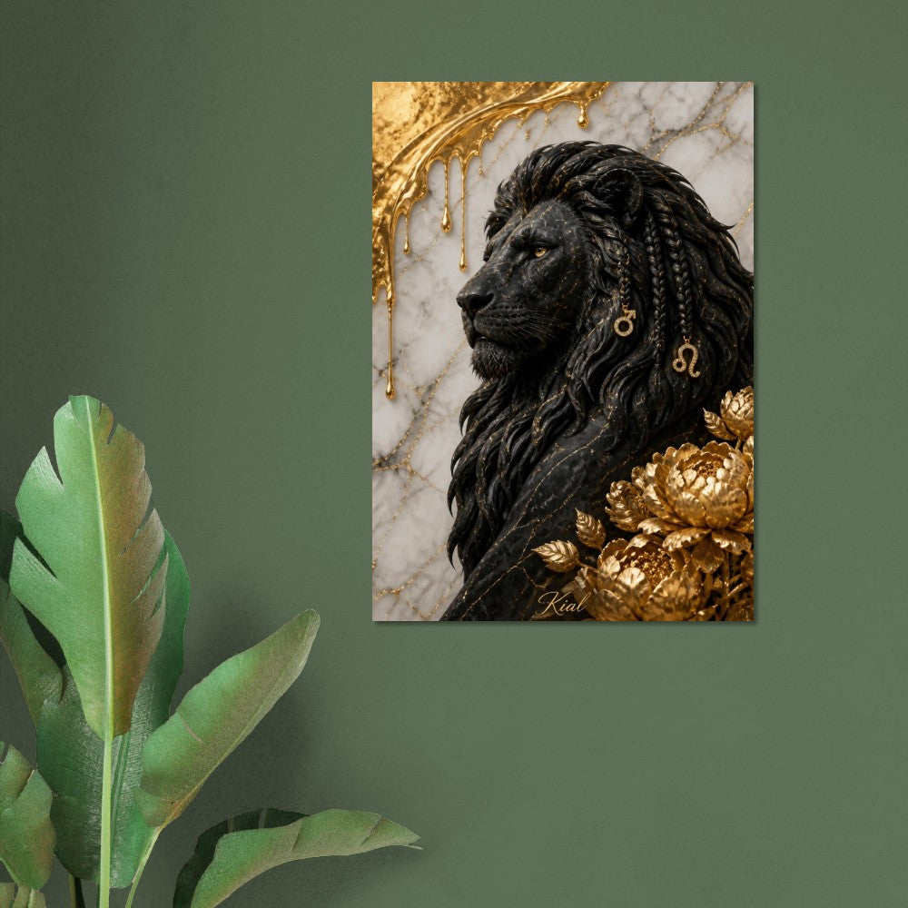 Leo Zodiac Lion Poster, Gold Wall Art, Astrology Canvas, Lion Portrait, Zodiac Gift for Him, Danish Art Studio