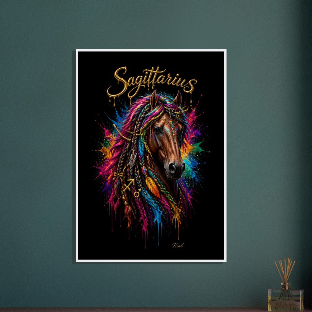 Sagittarius Neon Zodiac Horse Poster, Colorful Wall Art, Zodiac Gift for Him, Danish Art Studio