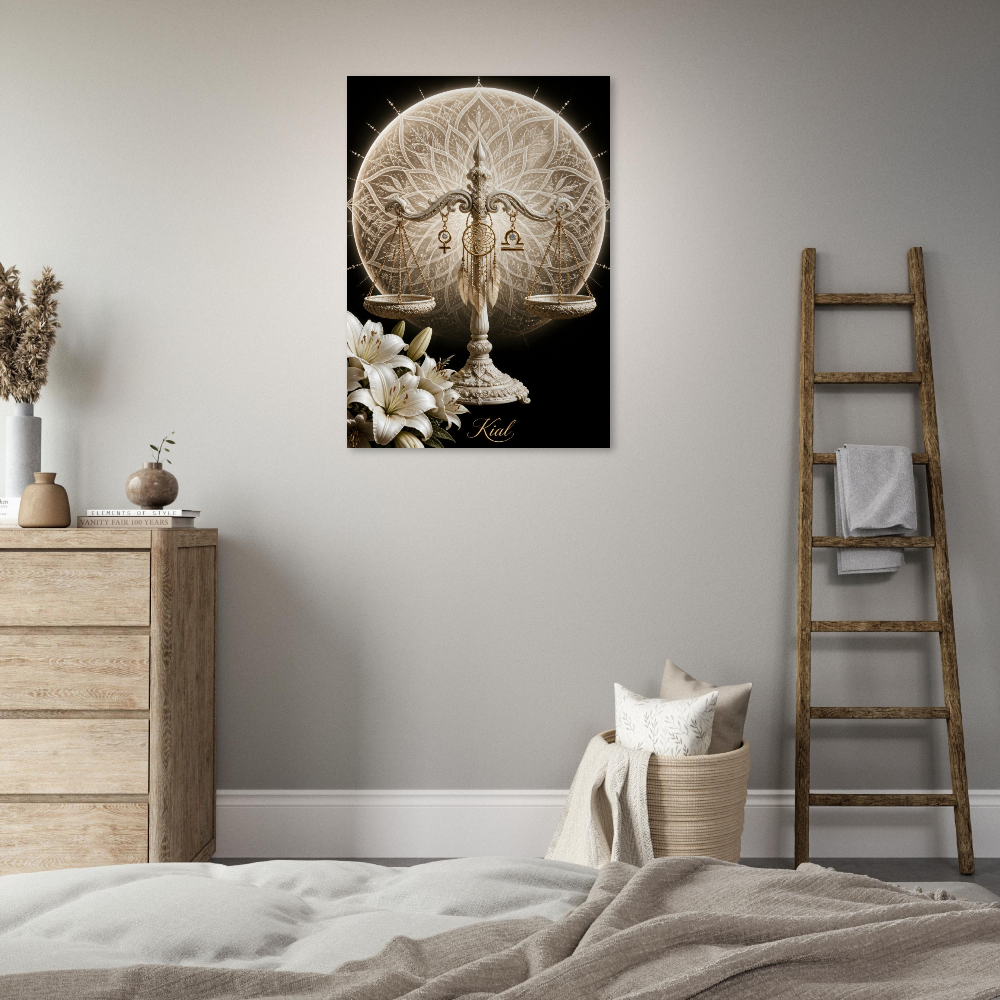 Libra Zodiac Scales Poster, Gold Wall Art, Astrology Canvas, Scales Portrait, Zodiac Gift for Her, Danish Art Studio