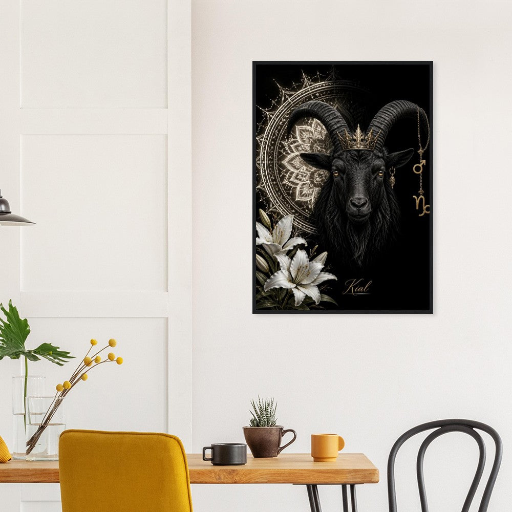 Capricorn Zodiac Goat Poster, Gold Wall Art, Astrology Canvas, Goat Portrait, Zodiac Gift for Him, Danish Art Studio