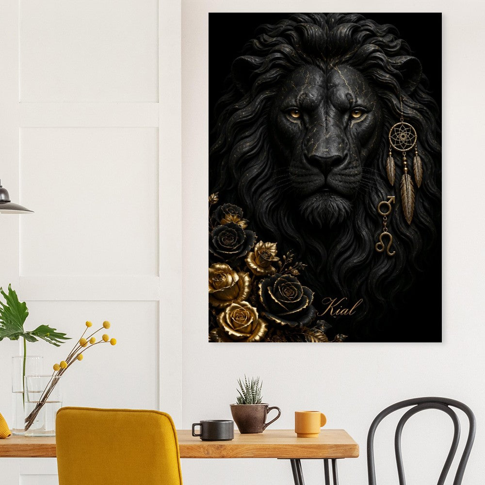 Leo Zodiac Lion Poster, Gold Wall Art, Astrology Canvas, Lion Portrait, Zodiac Gift for Him, Danish Art Studio