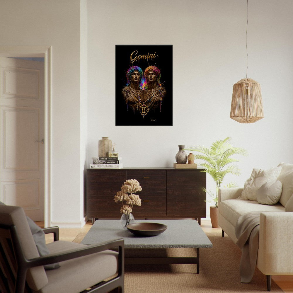 Gemini Neon Stjernetegn Tvillinge Plakat, Farverig Vægkunst, Kunstnerisk Astrologi Lærred, Stjernetegnsgave til Ham, Danish Art Studio