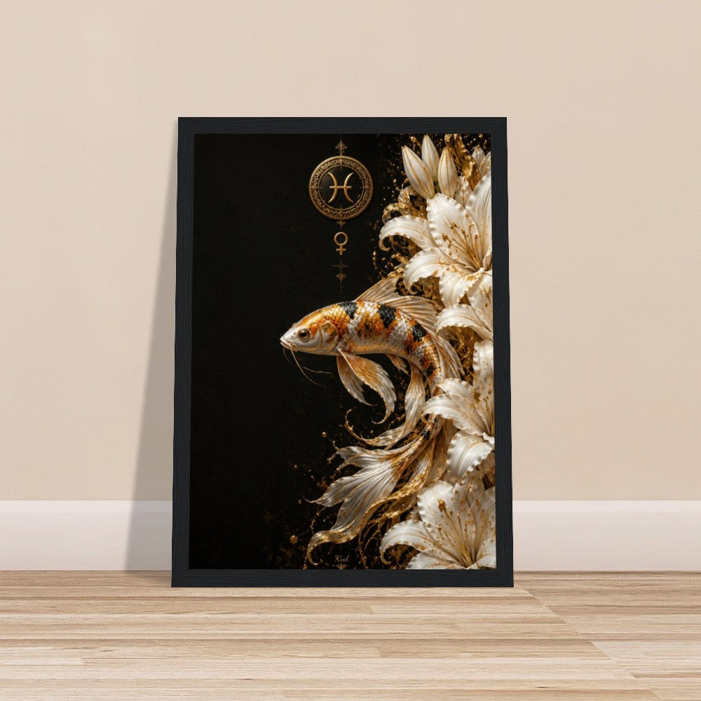 Pisces Zodiac Koi Poster, Gold Wall Art, Astrology Canvas, Koi Portrait, Zodiac Gift for Her, Danish Art Studio