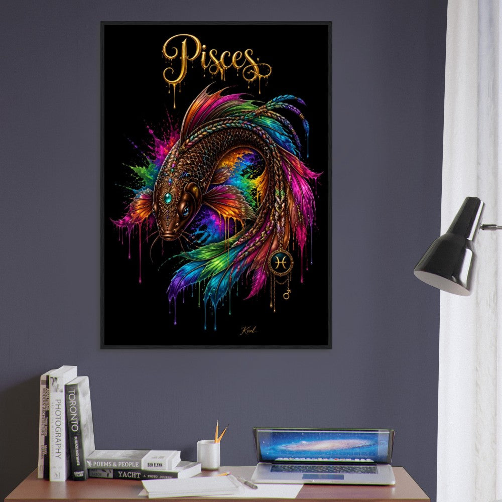 Pisces Neon Zodiac Koi Poster, Colorful Wall Art, Artistic Astrology Canvas, Zodiac Gift for Him, Danish Art Studio