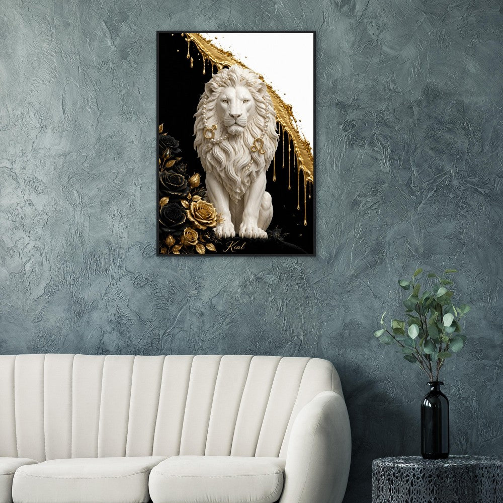 Leo Zodiac Lion Poster, Gold Wall Art, Astrology Canvas, Lion Portrait, Zodiac Gift for Him, Danish Art Studio