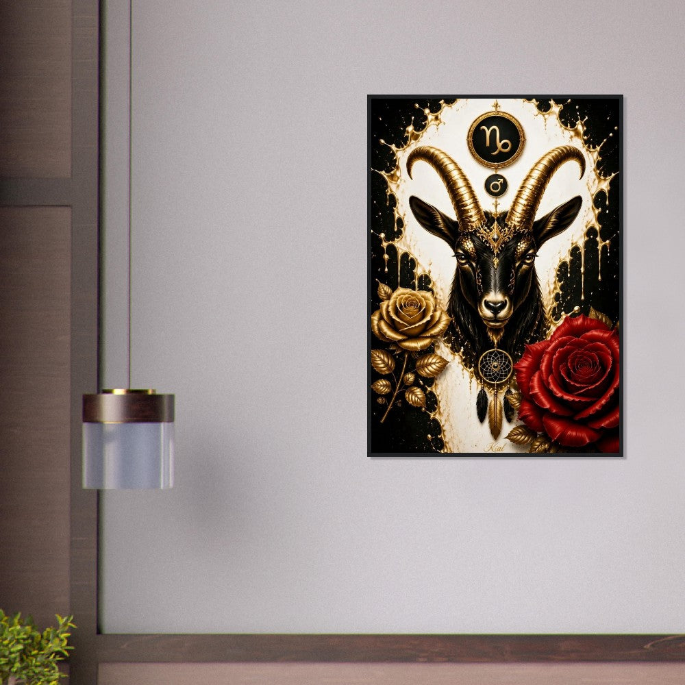 Capricorn Zodiac Goat Poster, Gold Wall Art, Astrology Canvas, Goat Portrait, Zodiac Gift for Him, Danish Art Studio