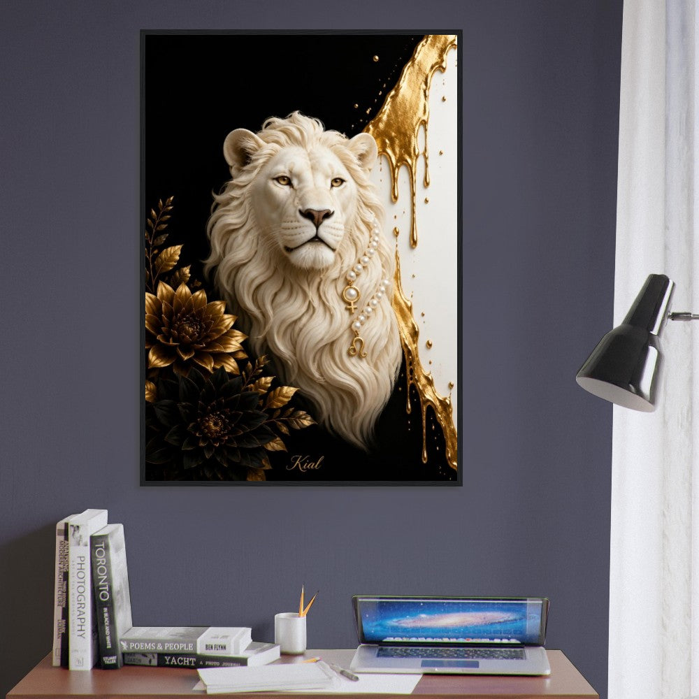 Leo Zodiac Lion Poster, Gold Wall Art, Astrology Canvas, Lion Portrait, Zodiac Gift for Her, Danish Art Studio