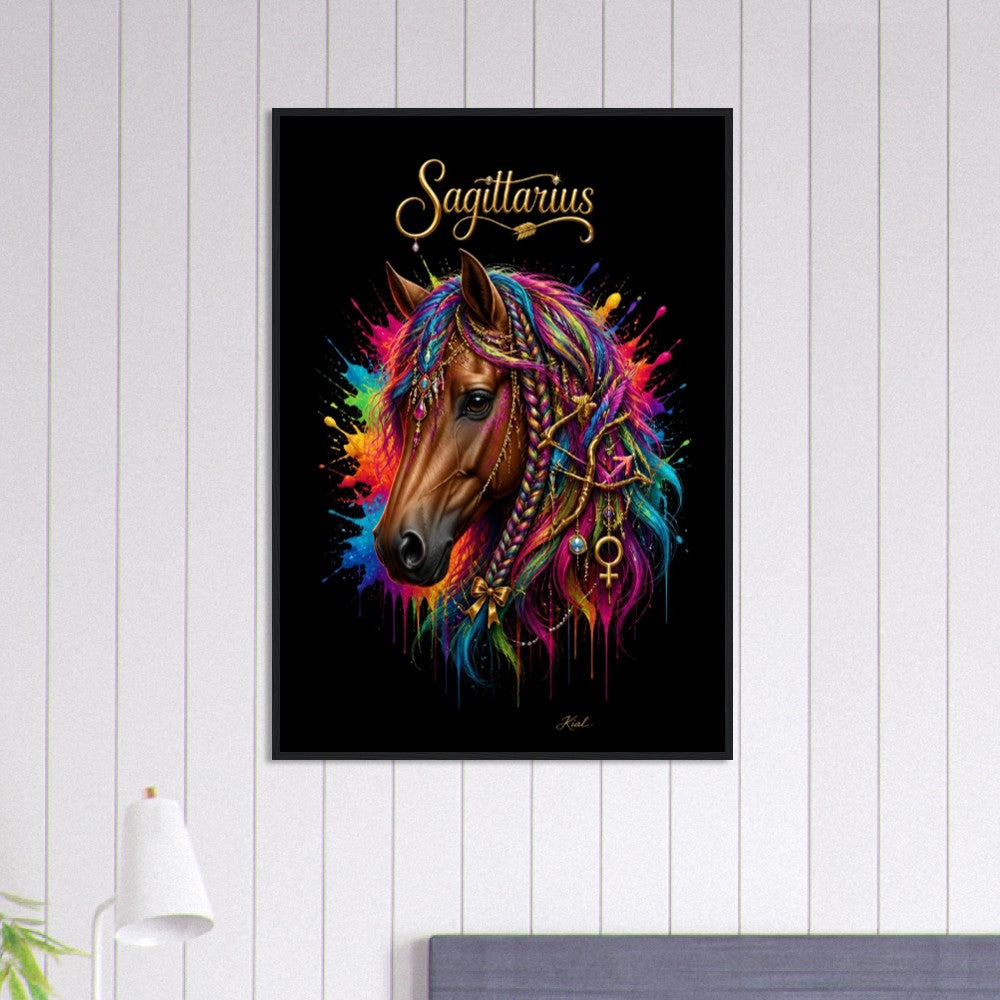 Sagittarius Neon Zodiac Horse Poster, Colorful Wall Art, Zodiac Gift for Her, Danish Art Studio