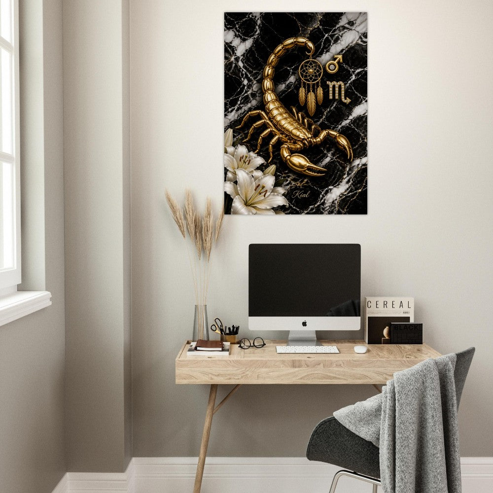 Scorpio Zodiac Scorpion Poster, Gold Wall Art, Zodiac Gift for Him, Danish Art Studio