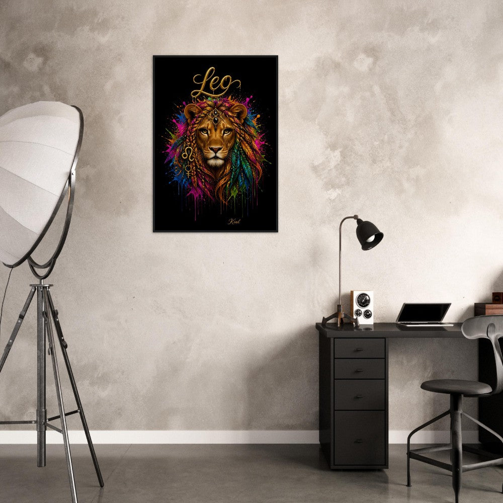 Leo Neon Zodiac Löwen Poster, Bunte Wandkunst, Künstlerische Astrologie Leinwand, Tierkreisgeschenk für Sie, Dänisches Kunststudio