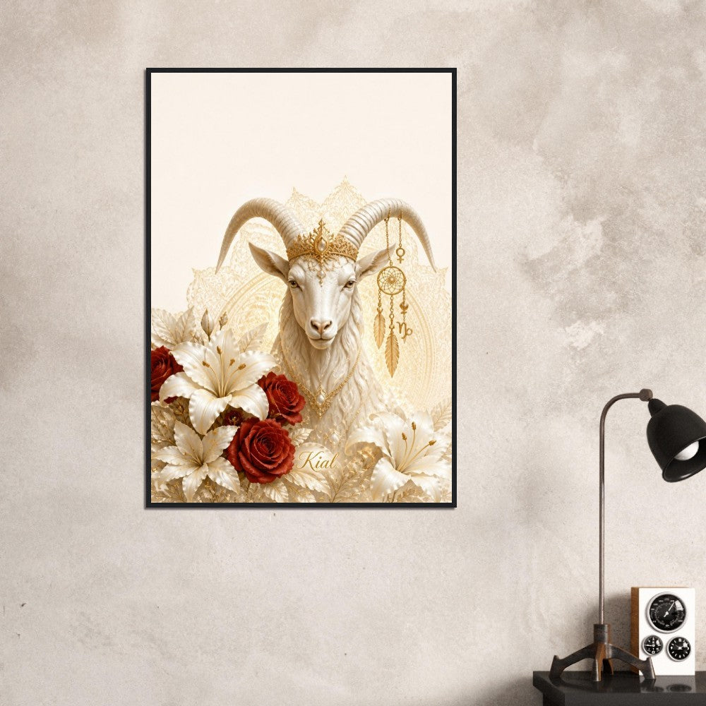 Capricorn Zodiac Goat Poster, Gold Wall Art, Astrology Canvas, Goat Portrait, Zodiac Gift for Her, Danish Art Studio