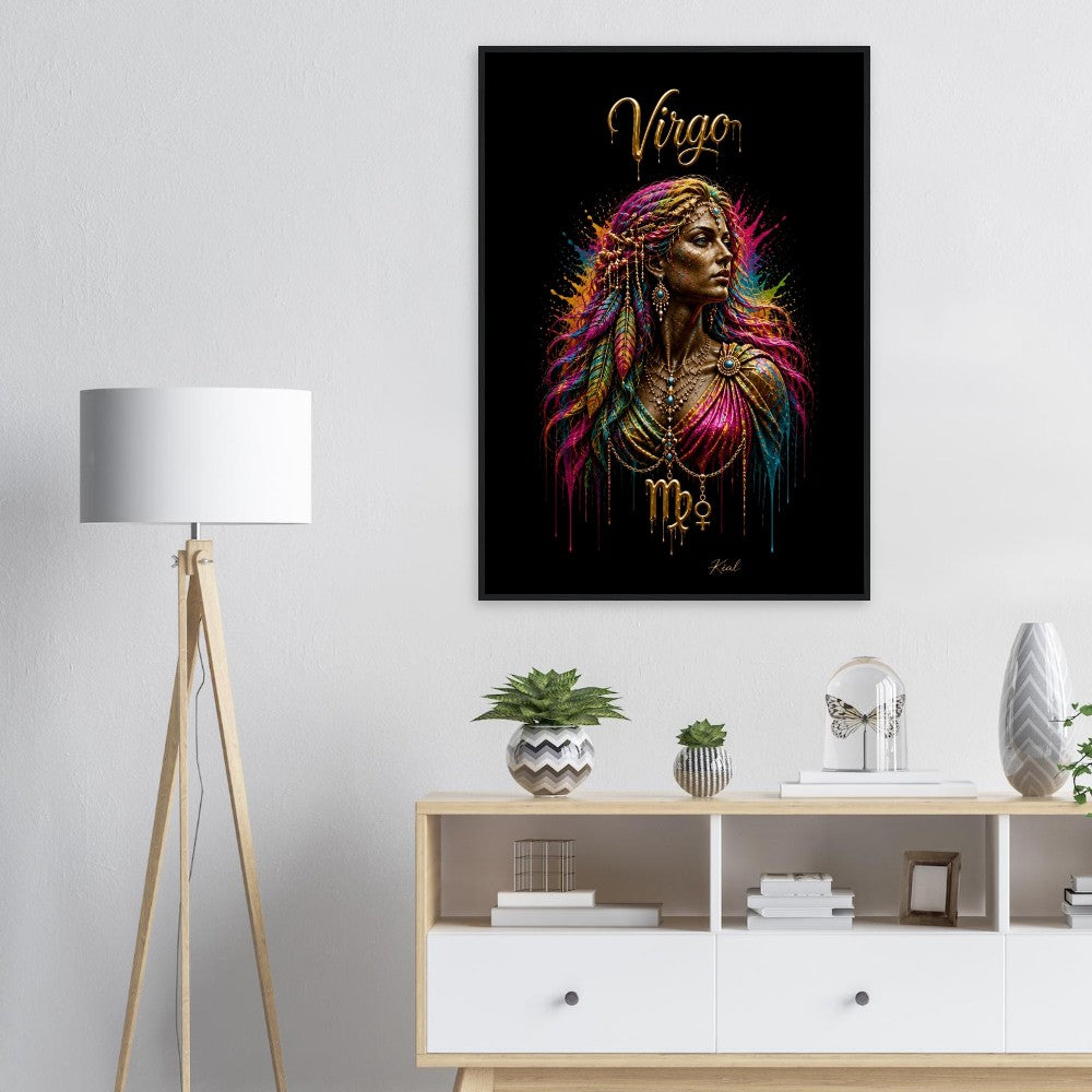 Virgo Neon Zodiac Maiden Poster, Colorful Wall Art, Artistic Astrology Canvas, Zodiac Gift for Her, Danish Art Studio