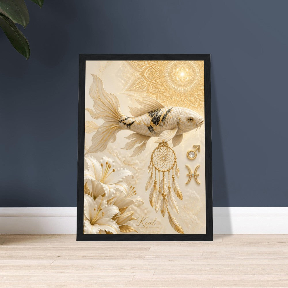 Pisces Zodiac Koi Poster, Gold Wall Art, Astrology Canvas, Koi Portrait, Zodiac Gift for Him, Danish Art Studio