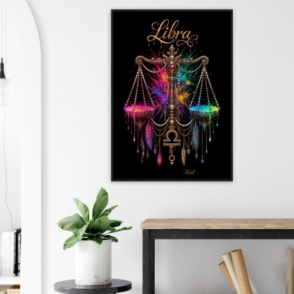 Libra Neon Zodiac Scales Poster, Colorful Wall Art, Artistic Astrology Canvas, Zodiac Gift for Her, Danish Art Studio