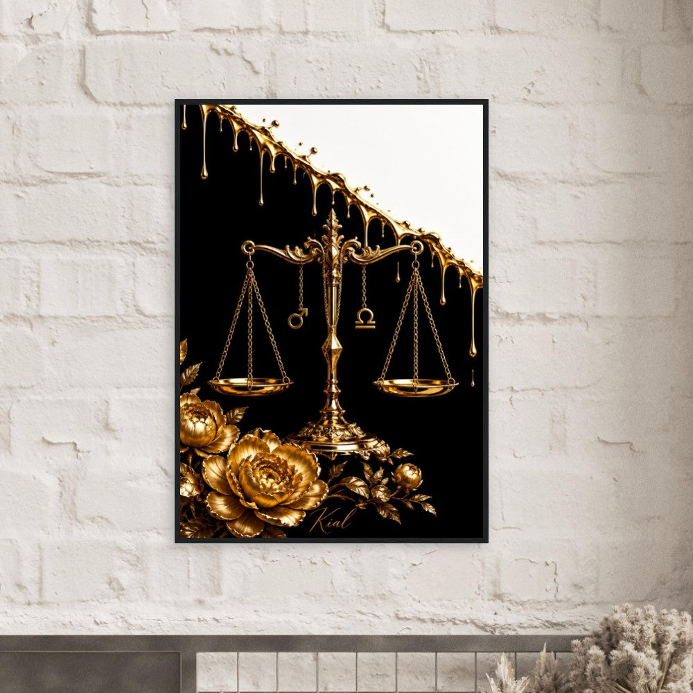 Libra Zodiac Scales Poster, Gold Wall Art, Astrology Canvas, Scales Portrait, Zodiac Gift for Him, Danish Art Studio