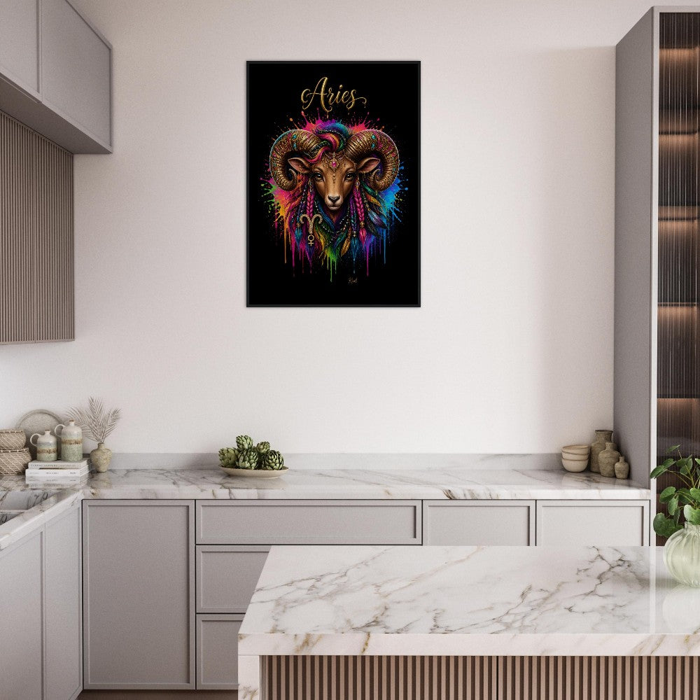 Vædderen Neon Stjernetegn Vædder Plakat, Farverig Vægkunst, Kunstnerisk Astrologi Lærred, Stjernetegn Gave til Hende, Dansk Kunststudio