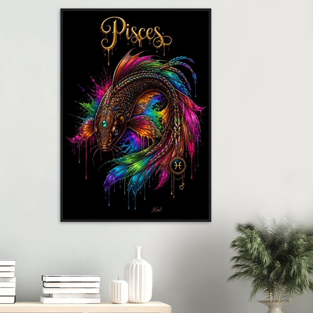 Pisces Neon Zodiac Koi Poster, Colorful Wall Art, Artistic Astrology Canvas, Zodiac Gift for Him, Danish Art Studio