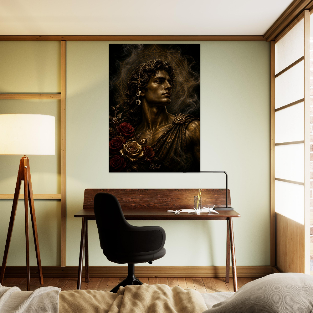 Virgo Zodiac Maiden Poster, Gold Wall Art, Astrology Canvas, Maiden Portrait, Zodiac Gift for Him, Danish Art Studio
