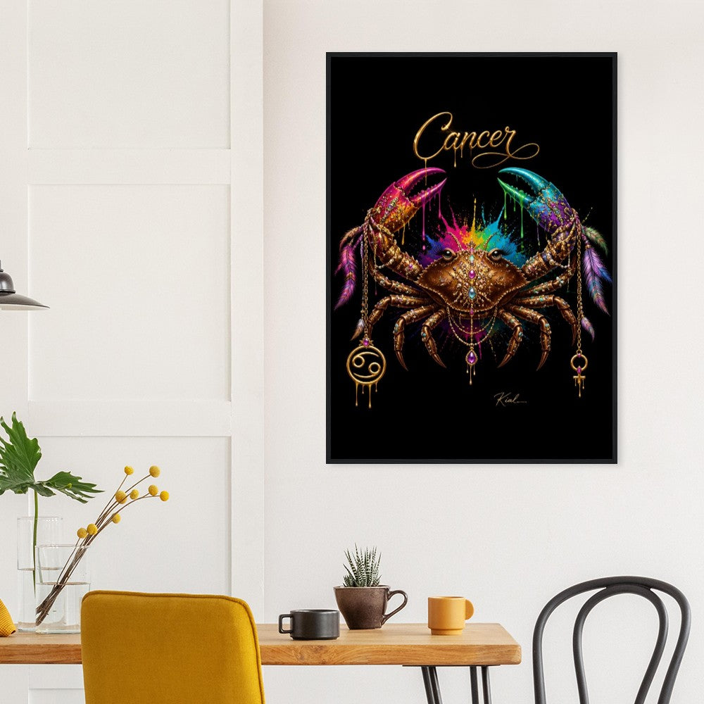 Krebs Neonschild, Buntes Wandbild, Künstlerische Astrologie-Leinwand, Sternzeichen-Geschenk für Sie, Danish Art Studio