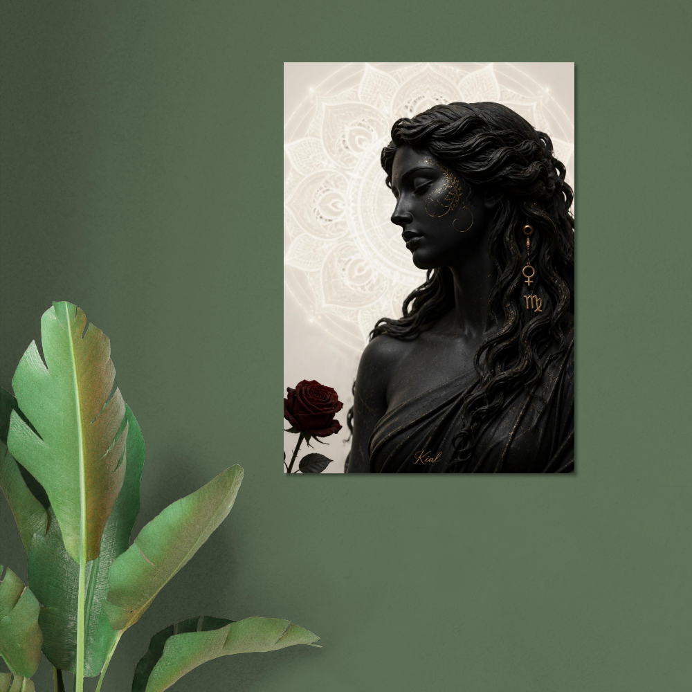 Virgo Zodiac Maiden Poster, Gold Wall Art, Astrology Canvas, Maiden Portrait, Zodiac Gift for Her, Danish Art Studio