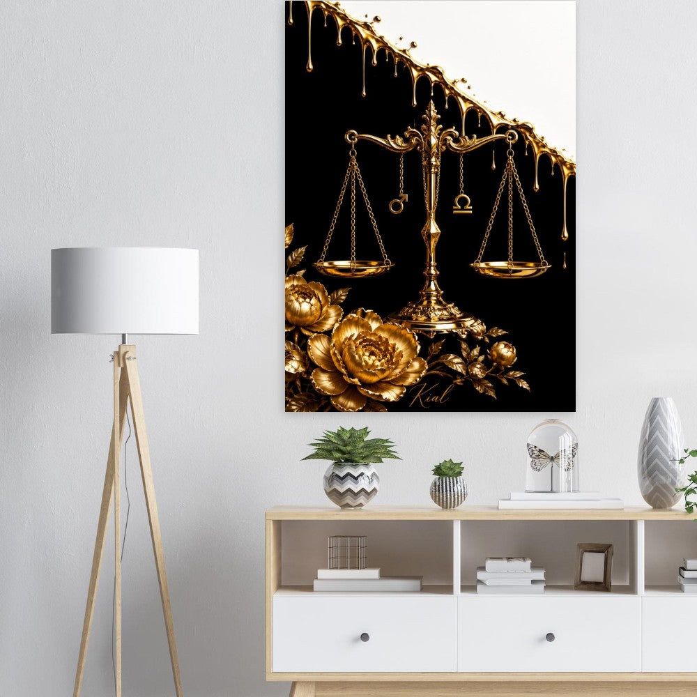 Libra Zodiac Scales Poster, Gold Wall Art, Astrology Canvas, Scales Portrait, Zodiac Gift for Him, Danish Art Studio