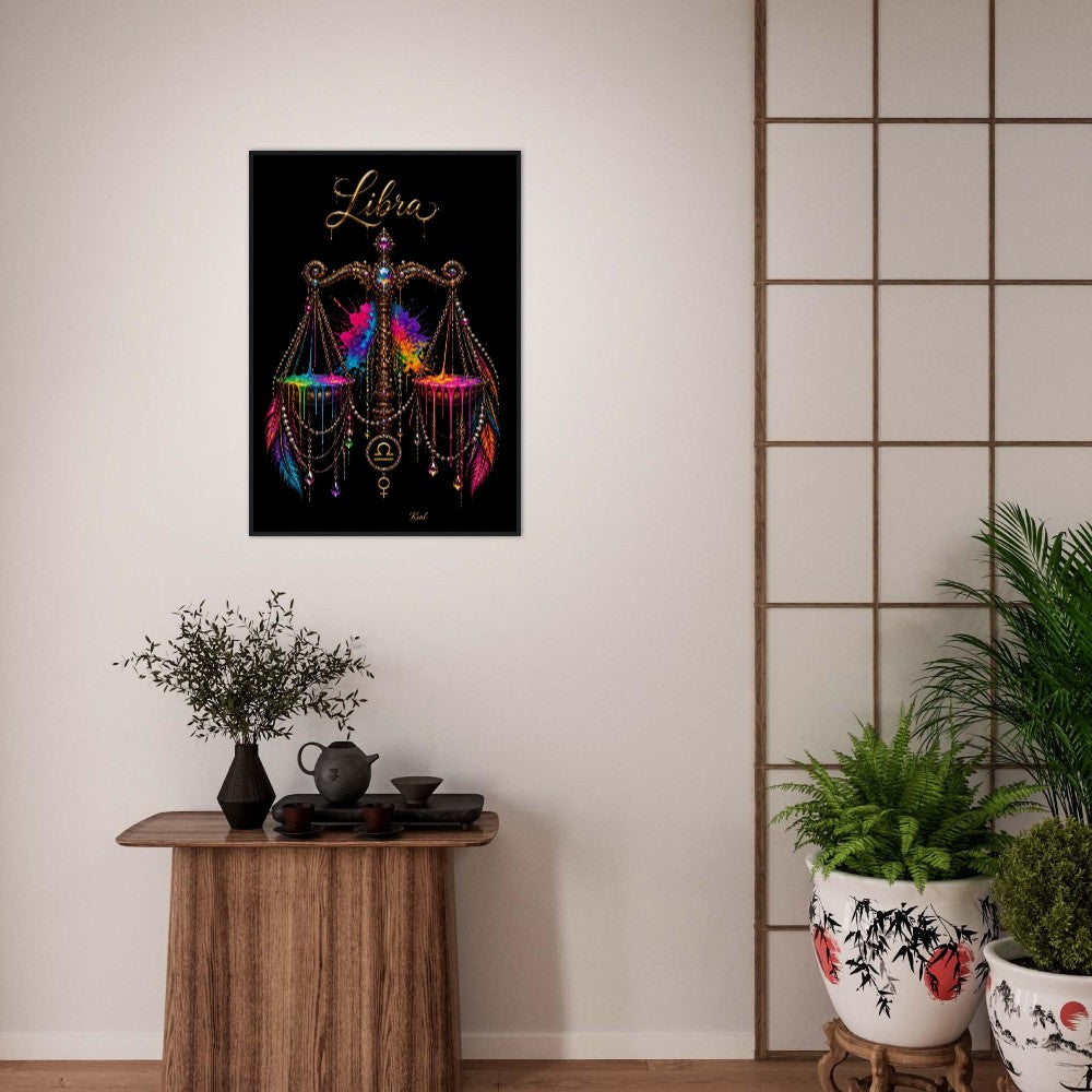 Libra Neon Zodiac Scales Poster, Colorful Wall Art, Artistic Astrology Canvas, Zodiac Gift for Her, Danish Art Studio