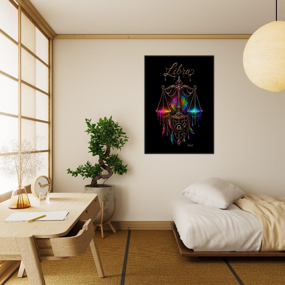 Libra Neon Zodiac Scales Poster, Colorful Wall Art, Artistic Astrology Canvas, Zodiac Gift for Her, Danish Art Studio