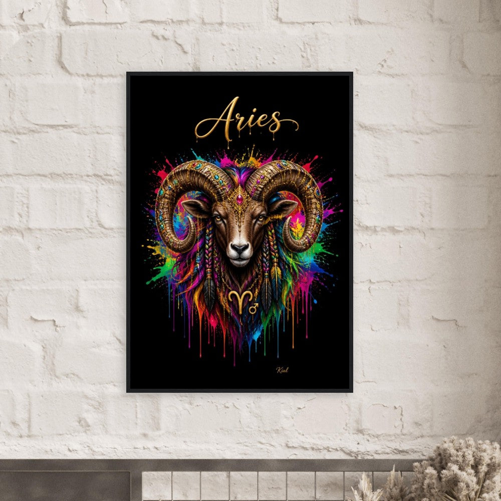 Vædderen Neon Stjernetegn Vædder Plakat, Farverig Vægkunst, Kunstnerisk Astrologi Lærred, Stjernetegnsgave til Ham, Dansk Kunststudie
