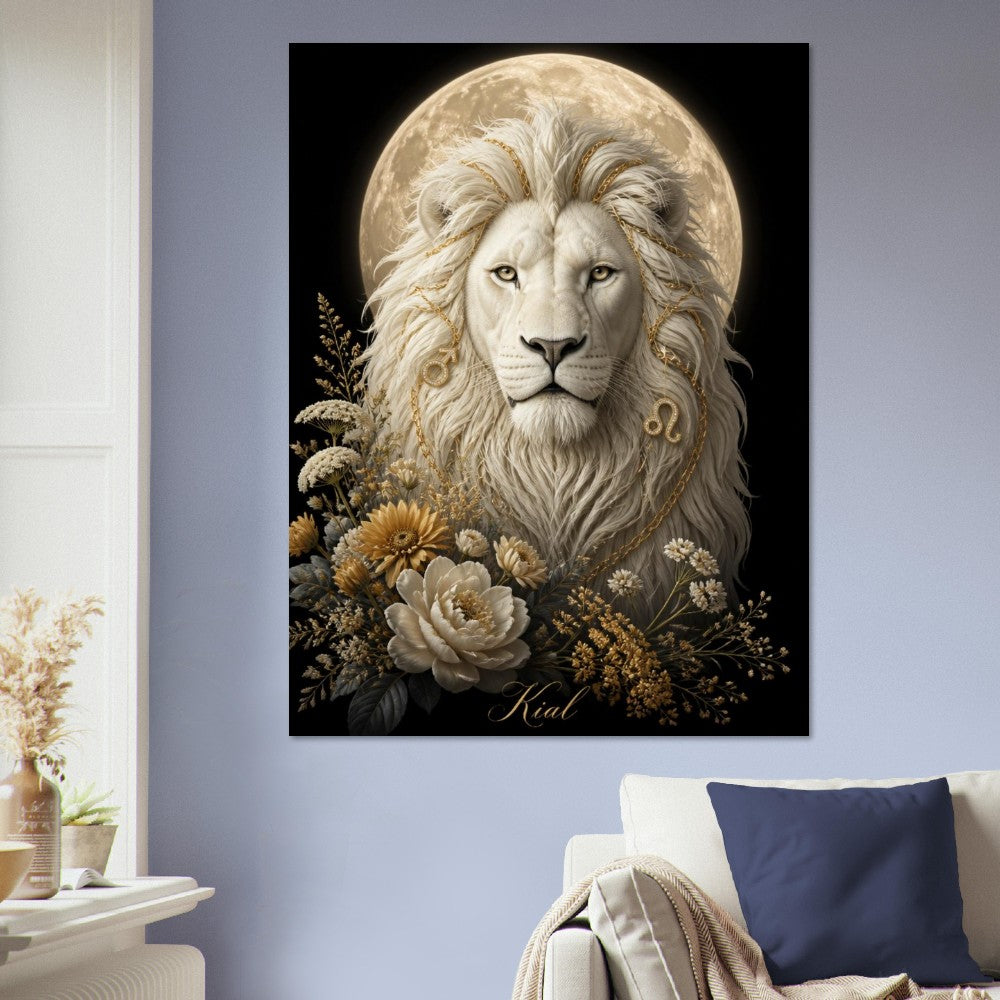 Leo Zodiac Lion Poster, Gold Wall Art, Astrology Canvas, Lion Portrait, Zodiac Gift for Him, Danish Art Studio