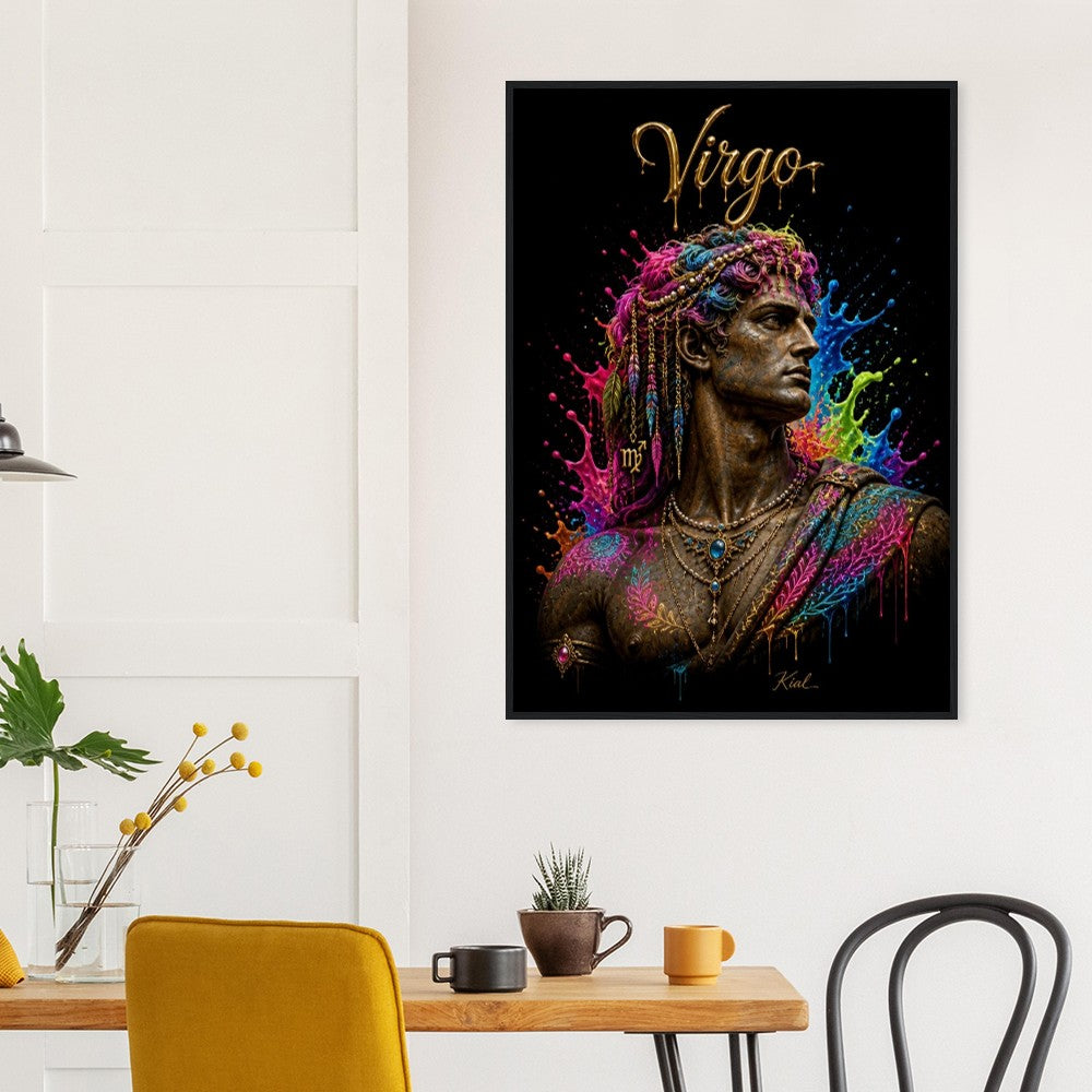 Virgo Neon Zodiac Maiden Poster, Colorful Wall Art, Artistic Astrology Canvas, Zodiac Gift for Him, Danish Art Studio