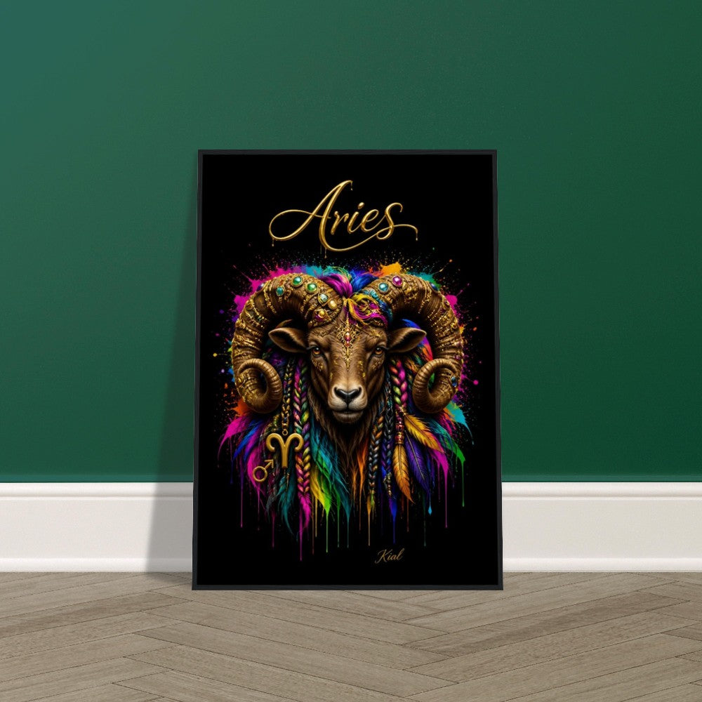Aries Neon Zodiac Ram Poster, Colorful Wall Art, Artistic Astrology Canvas, Zodiac Gift for Him, Danish Art Studio