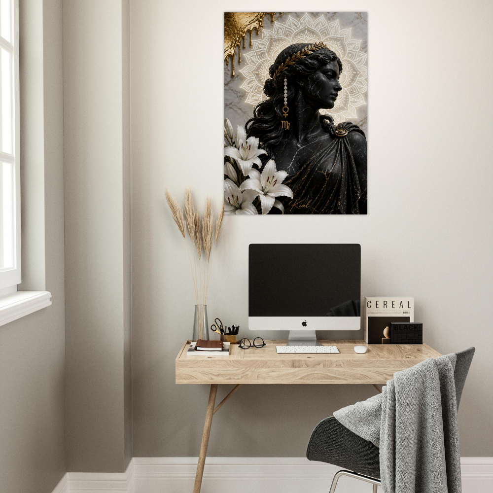 Virgo Zodiac Maiden Poster, Gold Wall Art, Astrology Canvas, Maiden Portrait, Zodiac Gift for Her, Danish Art Studio