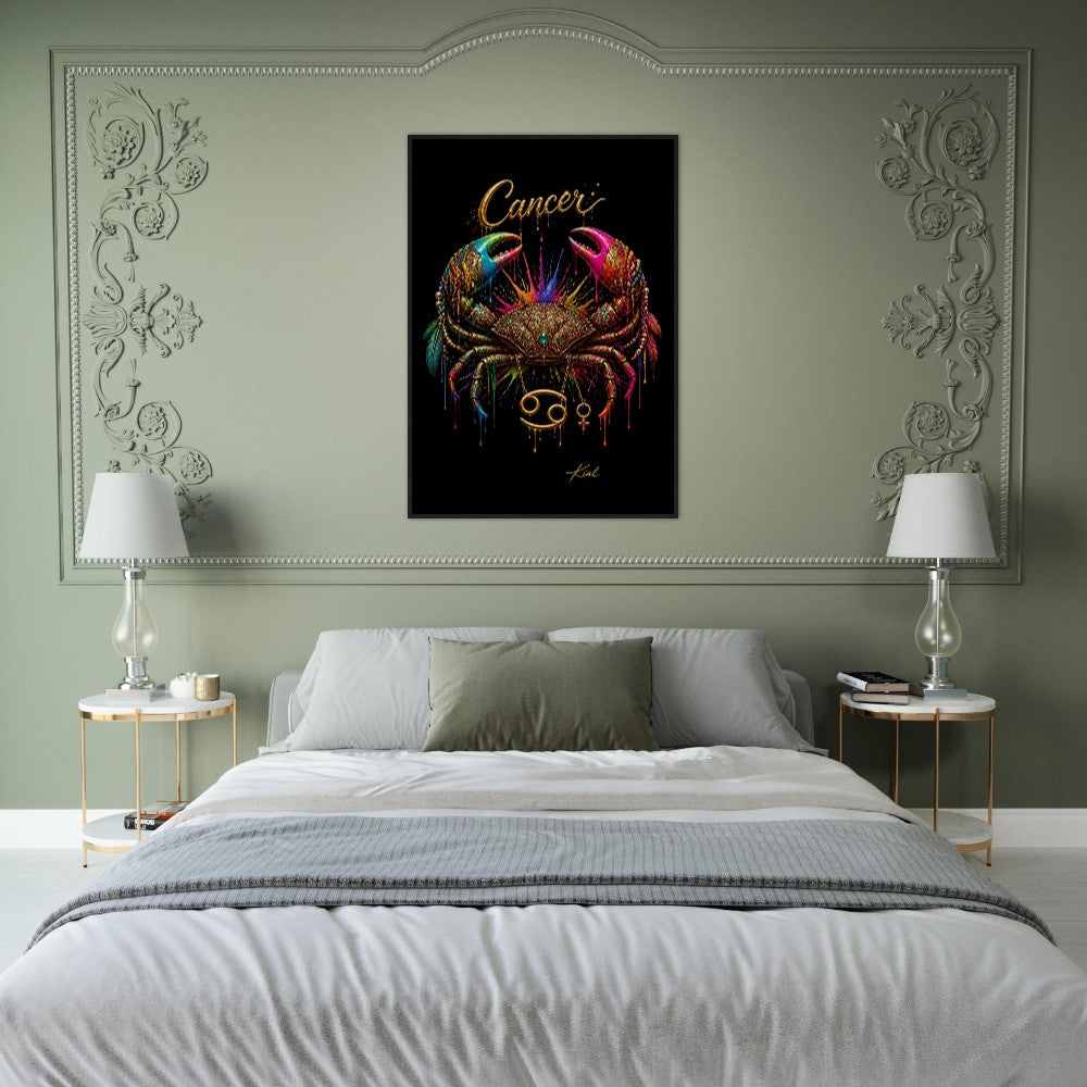 Krebs Neon Sternzeichen Krabben Poster, Bunte Wandkunst, Künstlerische Astrologie Leinwand, Sternzeichen Geschenk für Sie, Dänisches Kunststudio