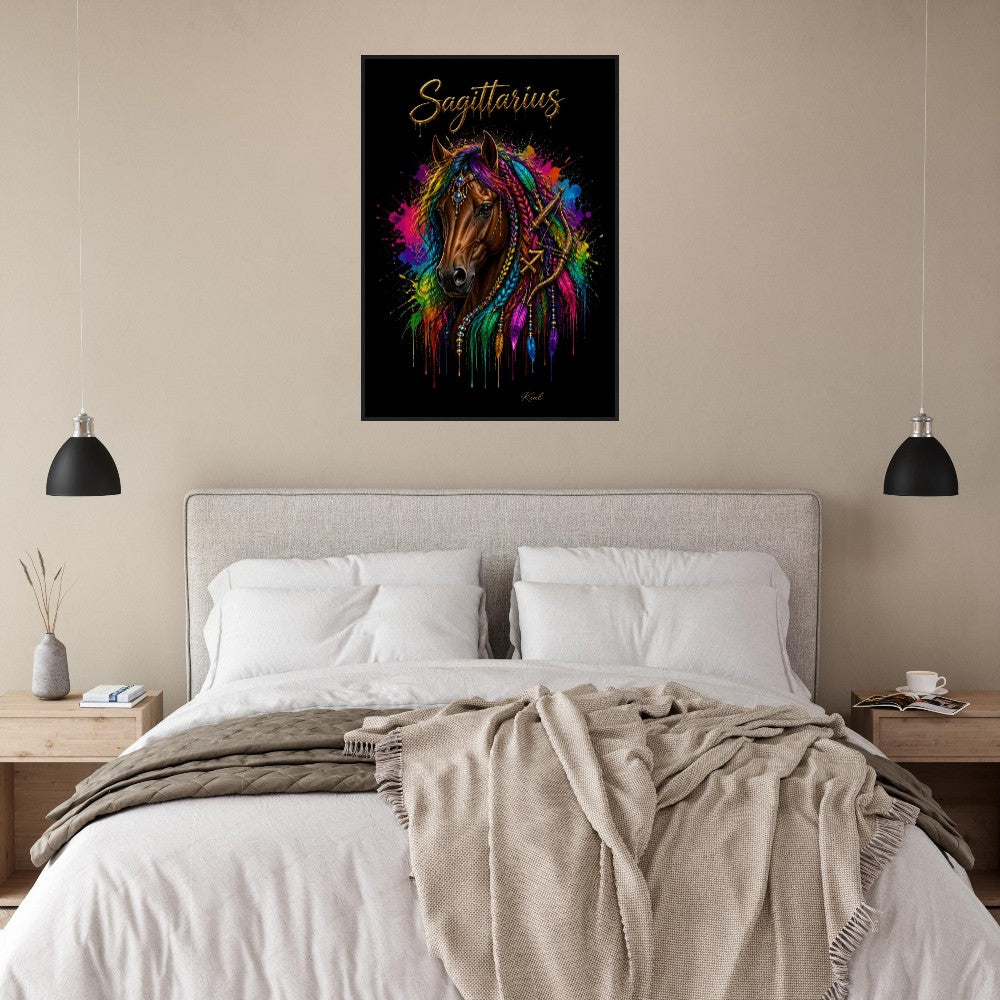 Sagittarius Neon Zodiac Horse Poster, Colorful Wall Art, Zodiac Gift for Him, Danish Art Studio