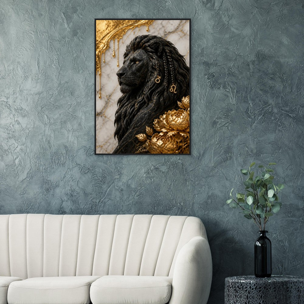 Leo Zodiac Lion Poster, Gold Wall Art, Astrology Canvas, Lion Portrait, Zodiac Gift for Him, Danish Art Studio